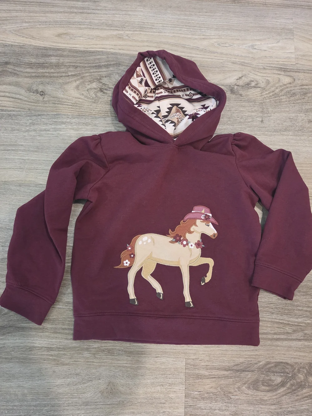 Gymboree Horse Graphic Hoodie | Burgundy Pullover Sweatshirt | Girls Size 5T